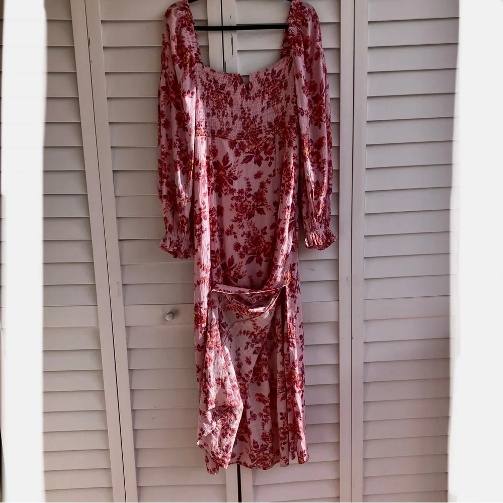 FREE People Jaymes Floral Print Square Neck Long Sleeves Midi Dress Sz M NWT